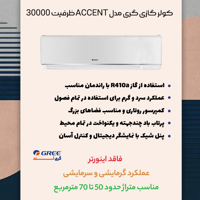 مشخصات کولر گازی گری مدل accent ظرفیت 30000
